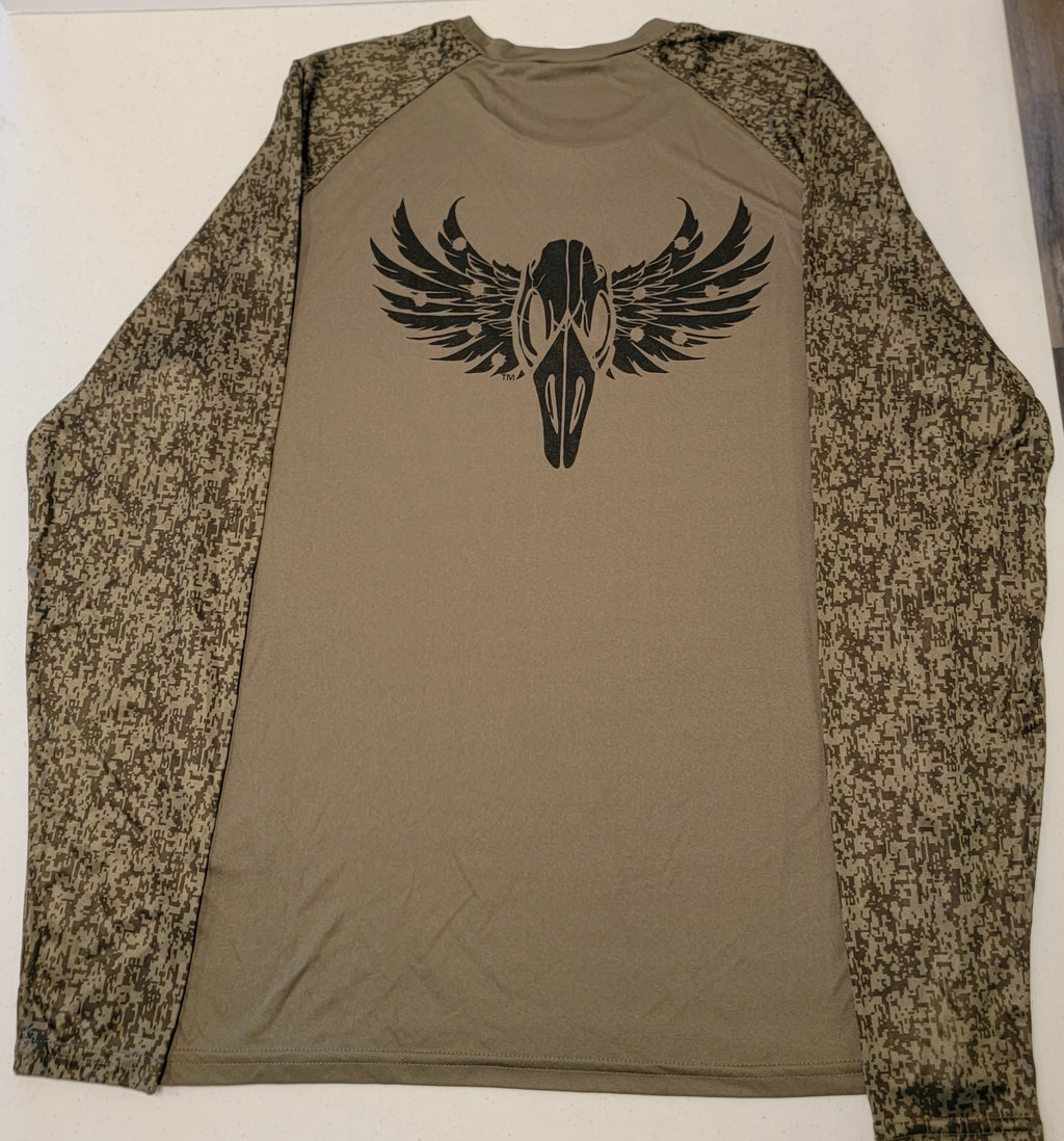 FOWL 24-7 Performance Sport-Tek Olive drab Long Sleeve Tee Shirt with Camo Sleeves
