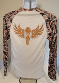 FOWL 24-7 Long Sleeve Performance Tee with Shadow Grass Sleeve on White