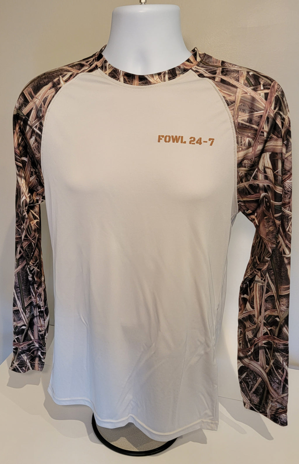 FOWL 24-7 Long Sleeve Performance Tee with Shadow Grass Sleeve on White