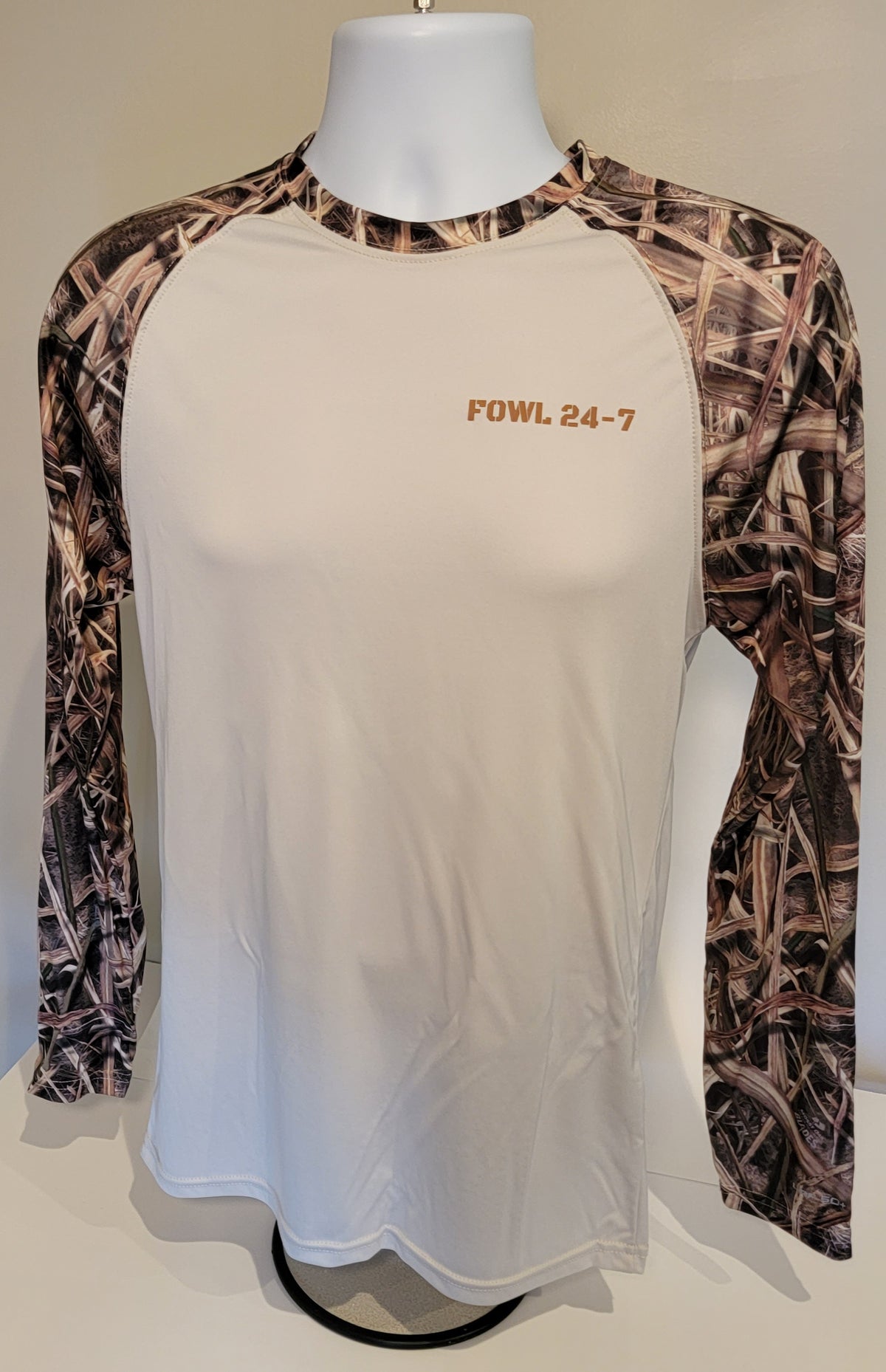 FOWL 24-7 Long Sleeve Performance Tee with Shadow Grass Sleeve on White